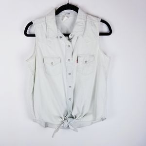 Levi's chambray sleeveless front tie pearl button